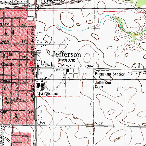 Topographic Map of Jefferson Softball Park, IA