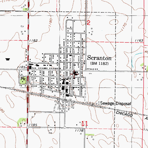 Topographic Map of Scranton Consolidated School, IA