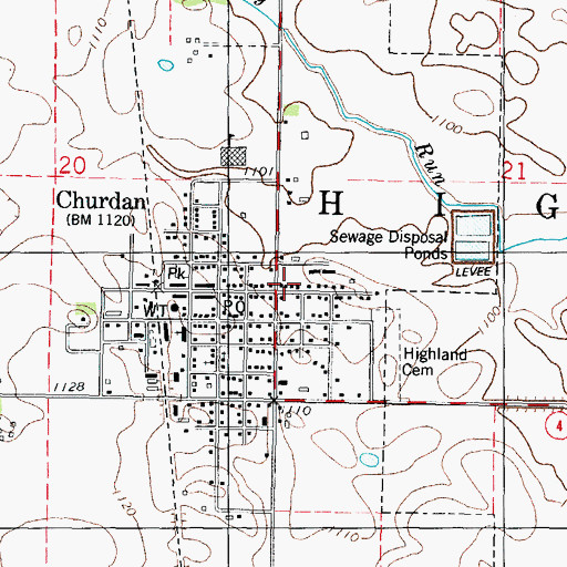 Topographic Map of Churdan Library, IA