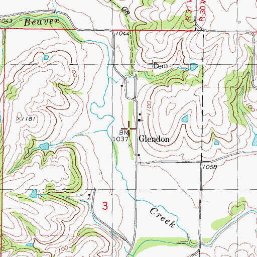 Topographic Map of Glendon (historical), IA