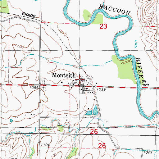 Topographic Map of Monteith Post Office (historical), IA