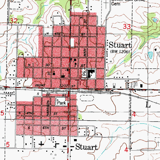 Topographic Map of Stuart Post Office, IA