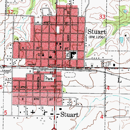 Topographic Map of Stuart Fire Department, IA