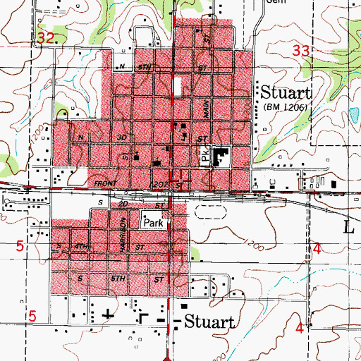Topographic Map of Stuart City Hall, IA