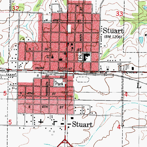 Topographic Map of Stuart, IA