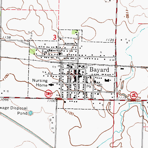 Topographic Map of Bayard Library, IA