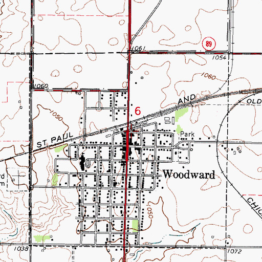 Topographic Map of Woodward City Hall, IA