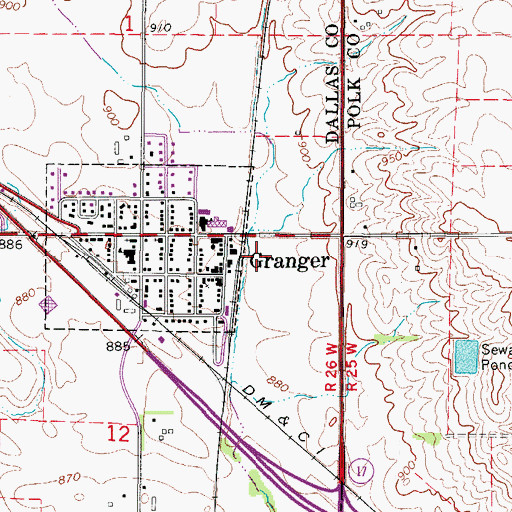 Topographic Map of Granger Post Office, IA
