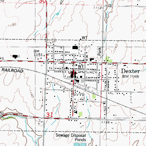 Topographic Map of Dexter Library, IA