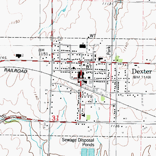 Topographic Map of Dexter Post Office, IA