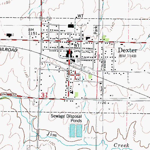 Topographic Map of Dexter, IA
