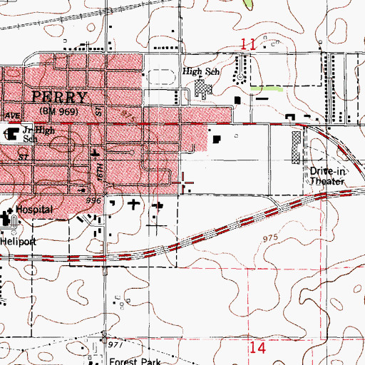 Topographic Map of Perry Mall, IA