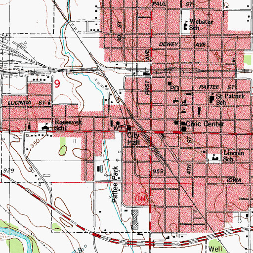 Topographic Map of Perry Fire Department, IA
