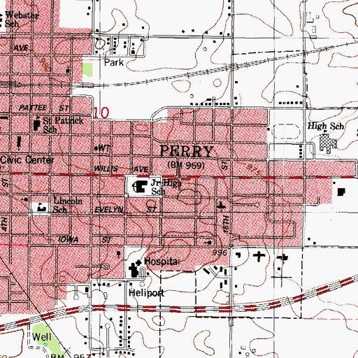 Topographic Map of Perry Lutheran Home, IA