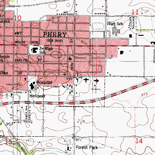 Topographic Map of Perry Health Care Center, IA