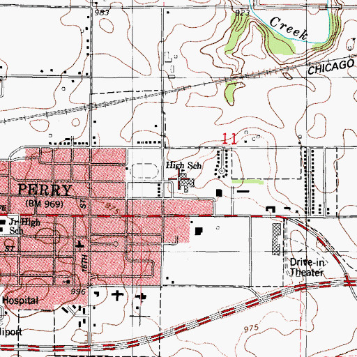 Topographic Map of Perry Middle School, IA