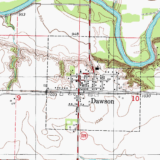 Topographic Map of Dawson Post Office, IA