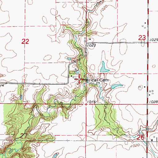 Topographic Map of Merical Cemetery, IA