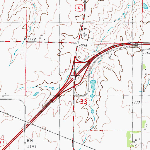 Topographic Map of Interchange 100, IA