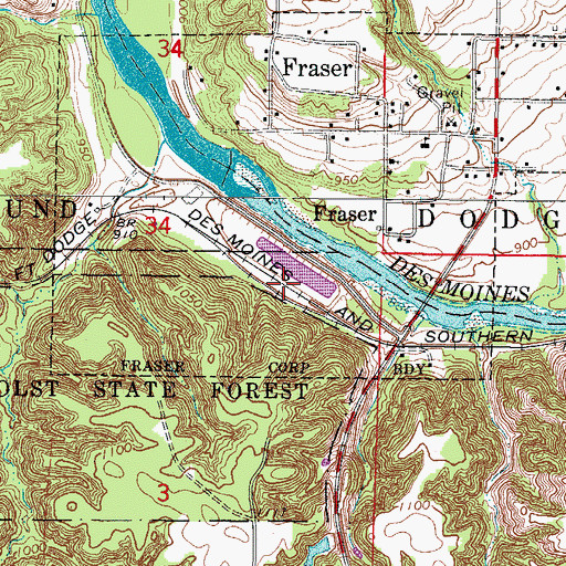 Topographic Map of Fraser, IA