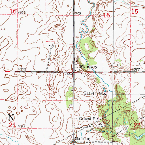 Topographic Map of Mackey Post Office (historical), IA