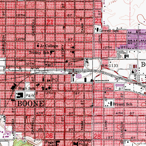 Topographic Map of Boone, IA