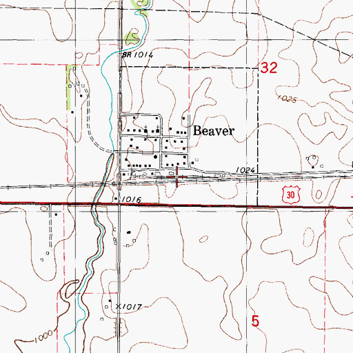 Topographic Map of Beaver, IA