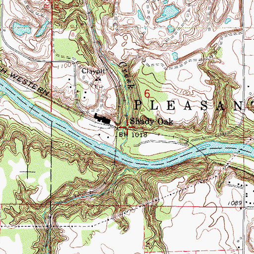 Topographic Map of Shady Oak (historical), IA