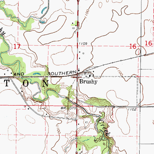 Topographic Map of Brushy Post Office (historical), IA