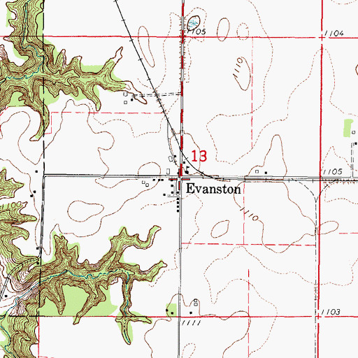 Topographic Map of Evanston Post Office (historical), IA