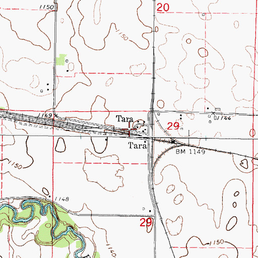 Topographic Map of Tara, IA