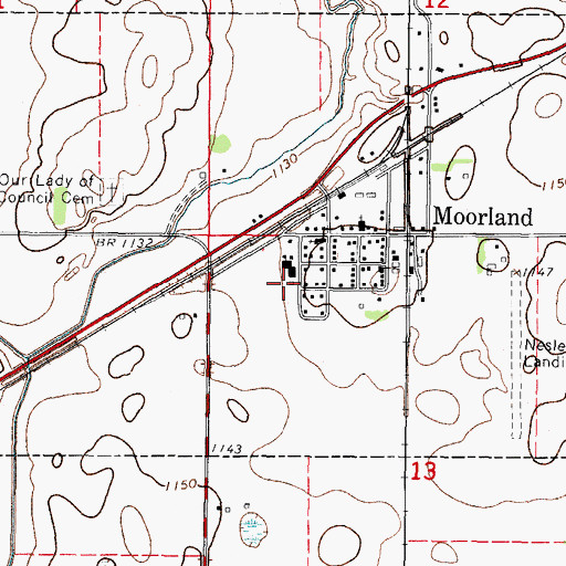 Topographic Map of Mooreland Fire Department, IA