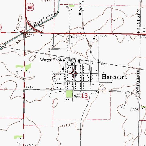Topographic Map of Harcourt Town Hall, IA