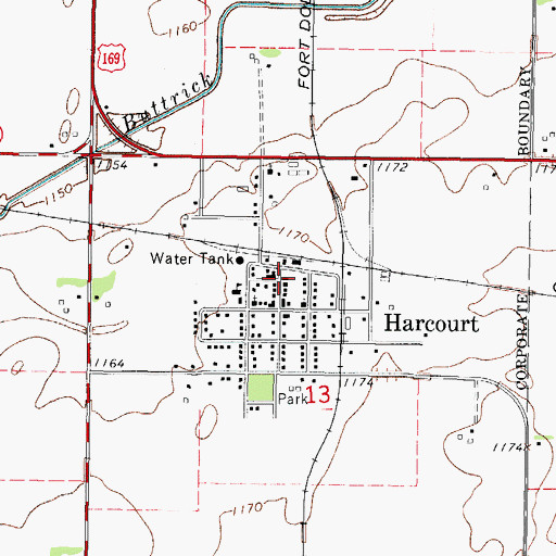 Topographic Map of Harcourt Post Office, IA