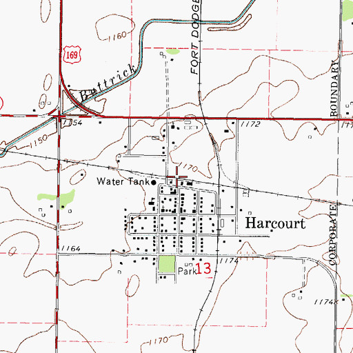 Topographic Map of Harcourt (historical), IA