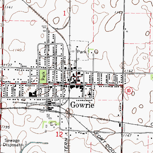 Topographic Map of Gowrie Post Office, IA