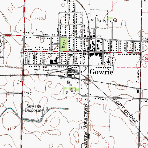 Topographic Map of Gowrie, IA