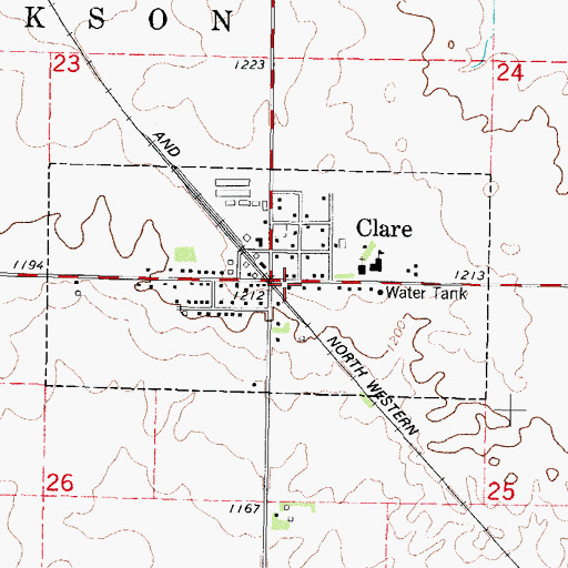 Topographic Map of Clare Volunteer Fire Department, IA