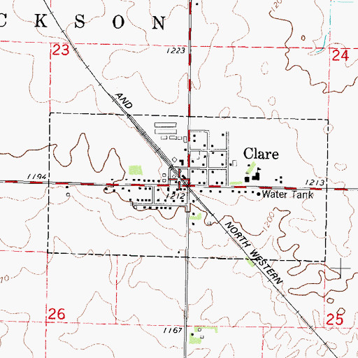 Topographic Map of Clare City Hall, IA