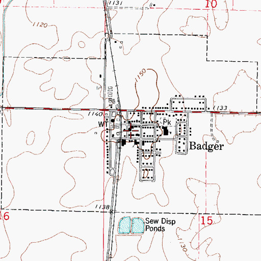 Topographic Map of Badger Township Police Department, IA