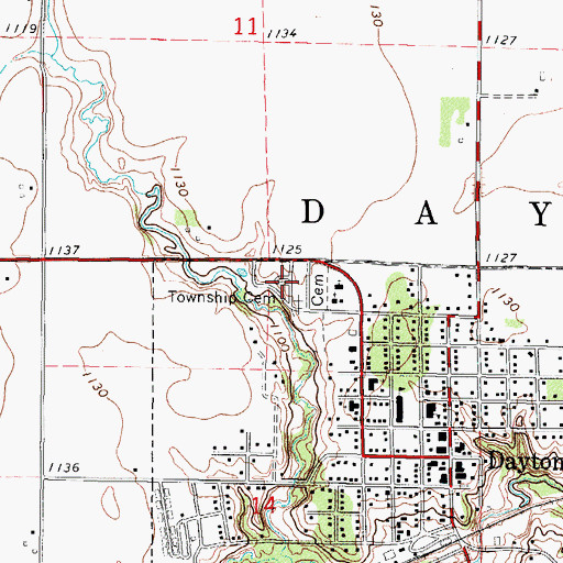 Topographic Map of Dayton Cemetery, IA