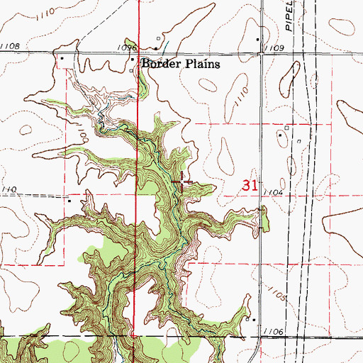 Topographic Map of Border Plains Cemetery, IA