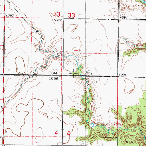 Topographic Map of Ober and Scott Cemetery, IA