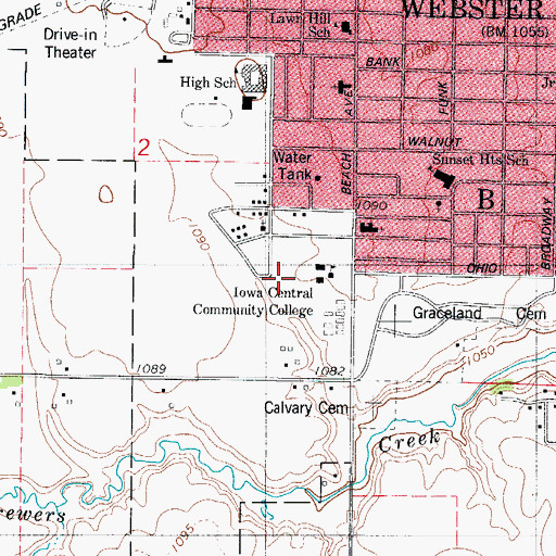 Topographic Map of Webster City Center Library, IA