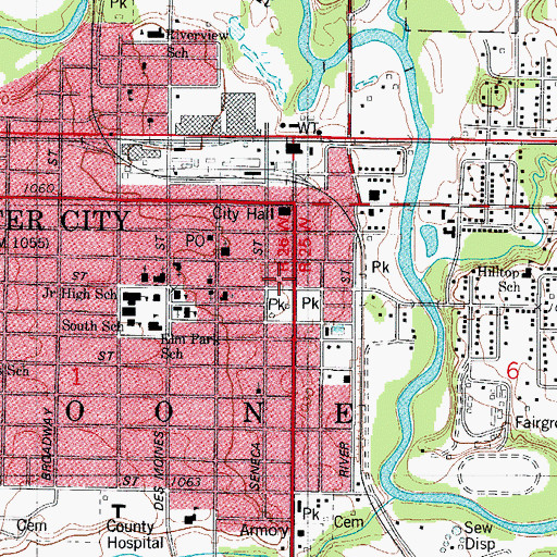 Topographic Map of Webster City Fire Department, IA