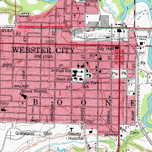 Topographic Map of Webster City Middle School, IA