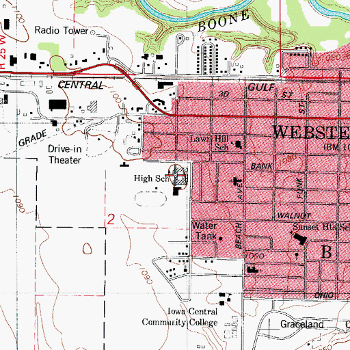 Topographic Map of Webster City High School, IA