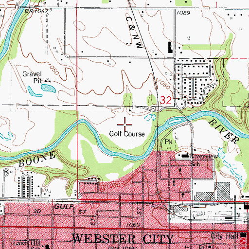 Topographic Map of Webster City Country Club, IA