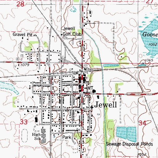 Topographic Map of Montgomery Memorial Library, IA