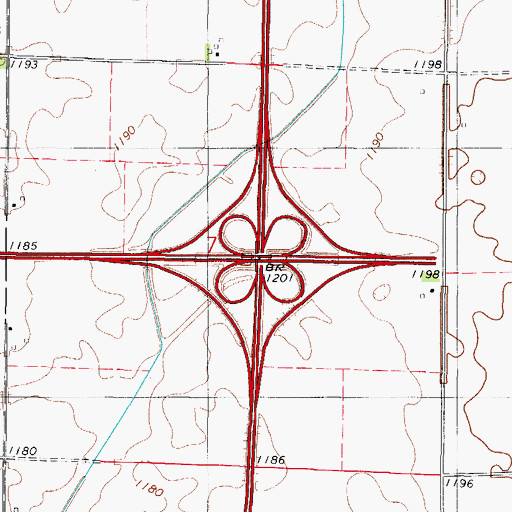 Topographic Map of Interchange 142, IA